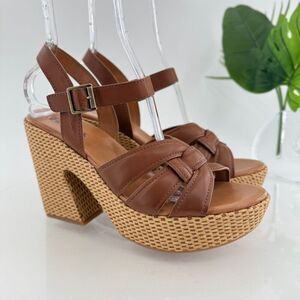 Korks Kork Ease Dee Sandals Women's 11 Brown Faux Leather Platform Wedge